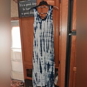 Evolution And Creation Blue Tie-Dye Maxi Dress In A Size Medium. Rayon/Spandex